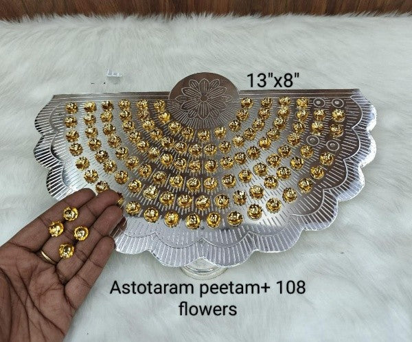 German Silver Silver Stand with 108 Golden Flowers